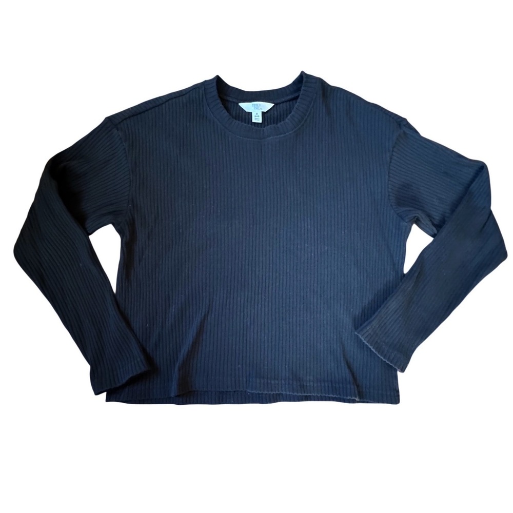 Time and Tru Ribbed Long‎ Sleeve Crew Neck Top Black Size S
